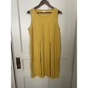 J. Jill Pleated Tank Dress Women Size Large Yellow Classic Comfort Colorful NWT